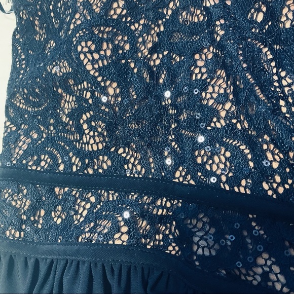 🌟HP🌟 PLUS 22W Navy/Nude sequins Lace Halter Bodice Navy Jersey Maxi Skirt - Picture 10 of 14